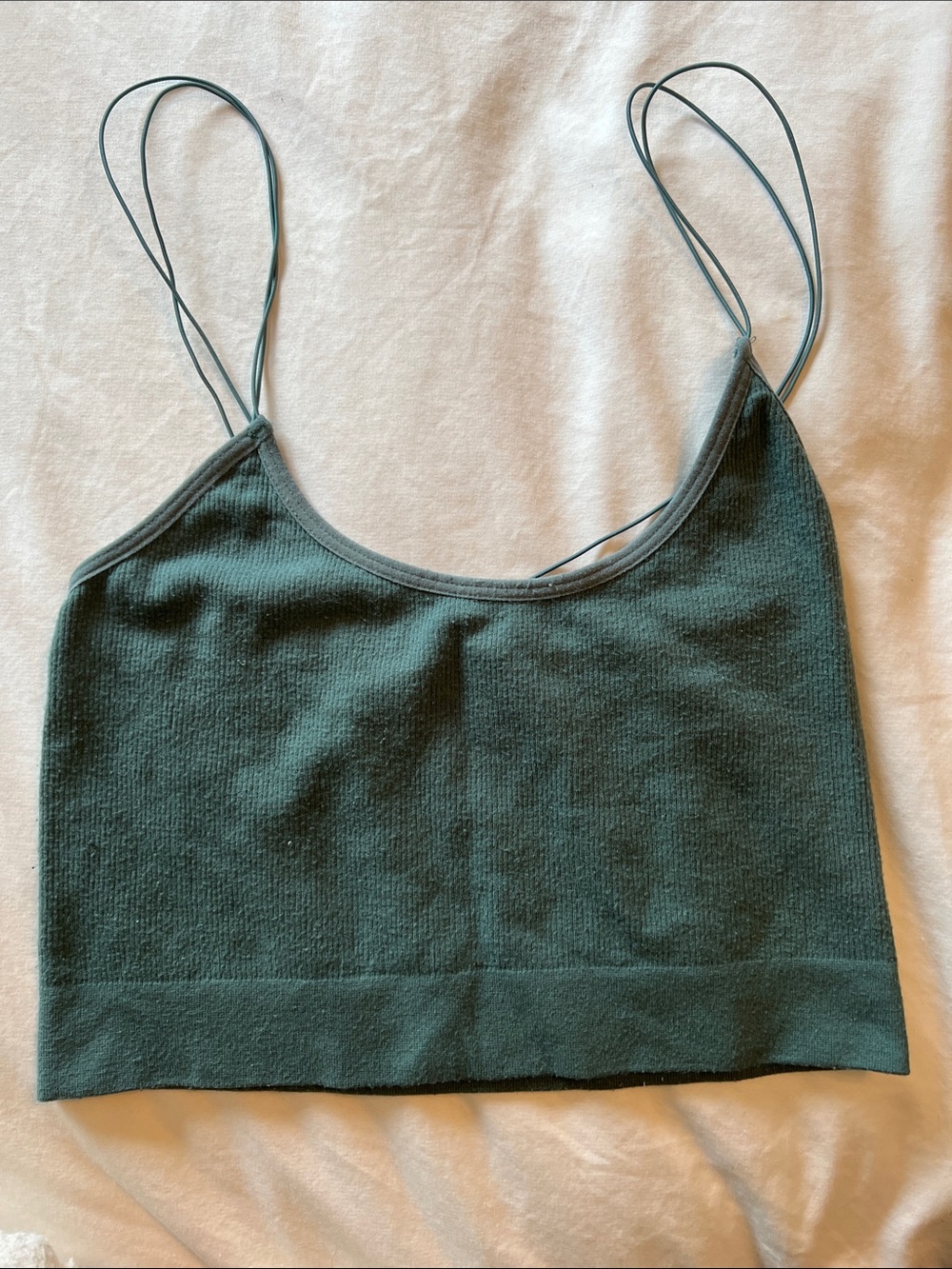 Urban Outfitters Dark Green Ribbed Double-Strap Crop Camisole